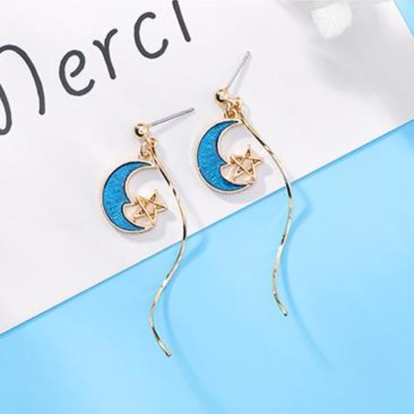 NEW MIDNIGHT Moon Star Swirl Handmade Earrings 1 - Picture 2 of 2